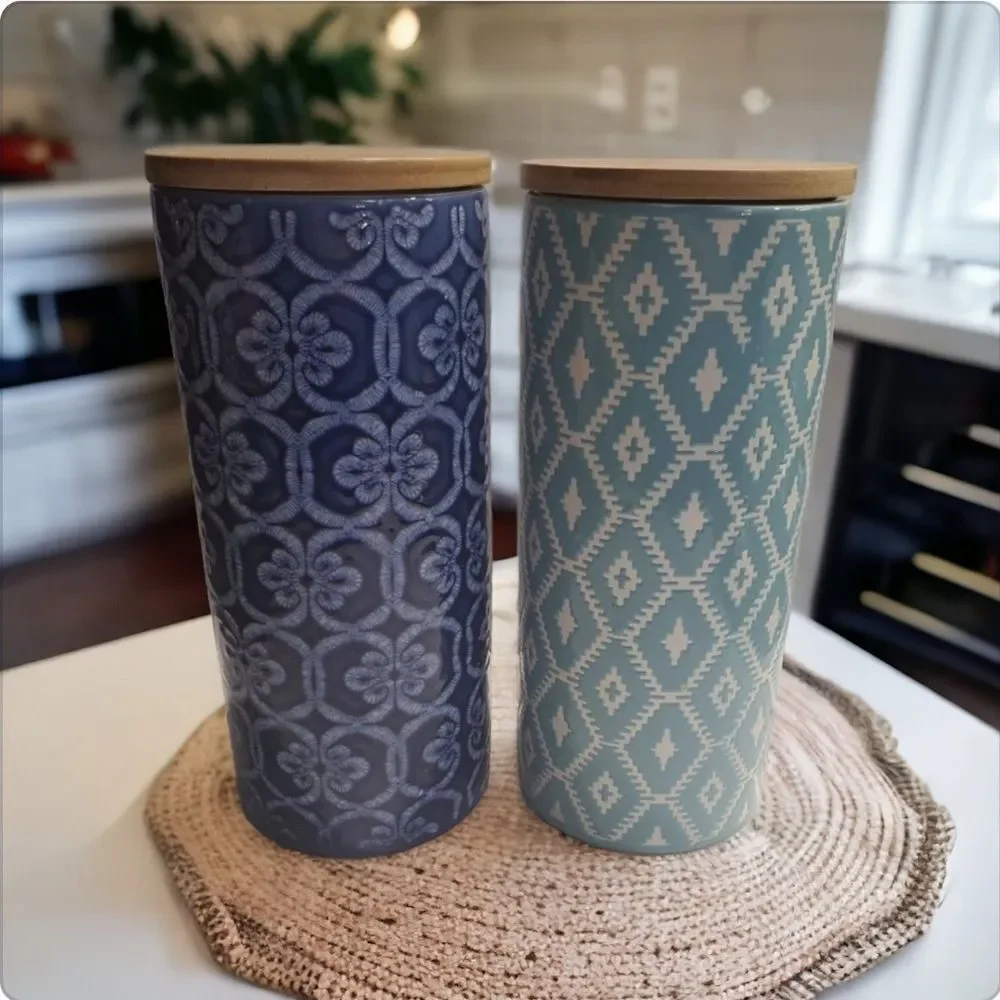 Anthropologie IKAT Ceramic Cannisters/Cellars